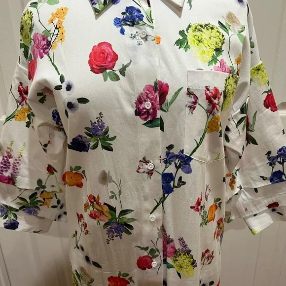 Alice + Olivia Floral Maxi Shirt Dress w/tie - Picture 10 of 13